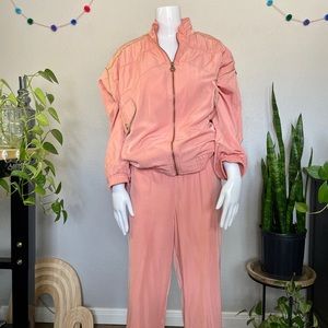 VTG 80s East West Medium Pink Matching Track Suit with Gold Trim